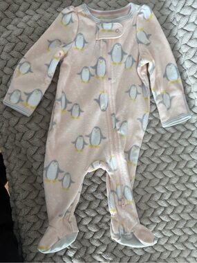 cloud island Pink Penguin Fleece Footed Pajamas